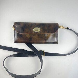 Handmade Brown Leather Clutch/ Bag ft. marbled pattern